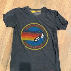 Aviator Nation Charcoal Tee with Red and Yellow Logo